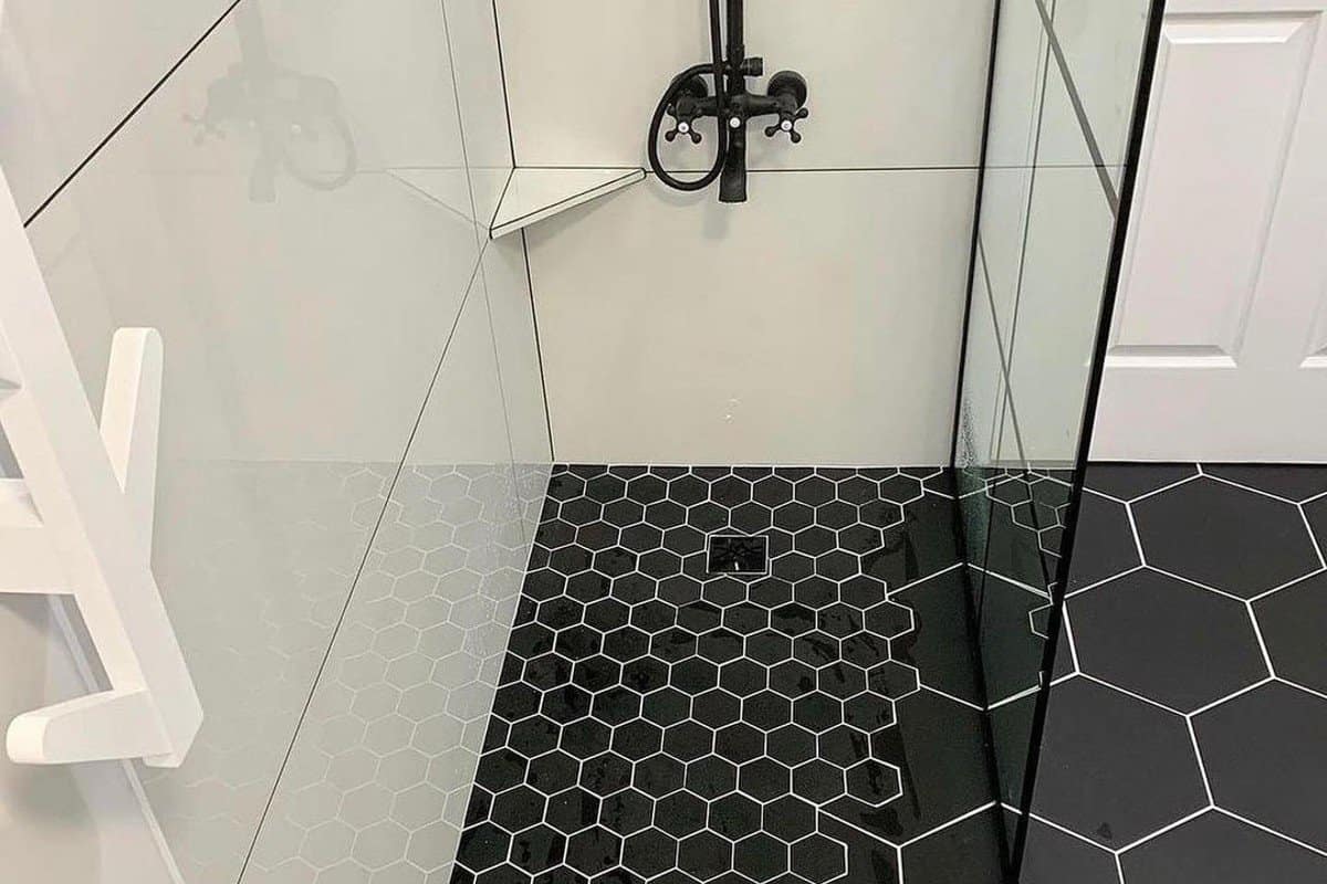 porcelain tiled shower floor