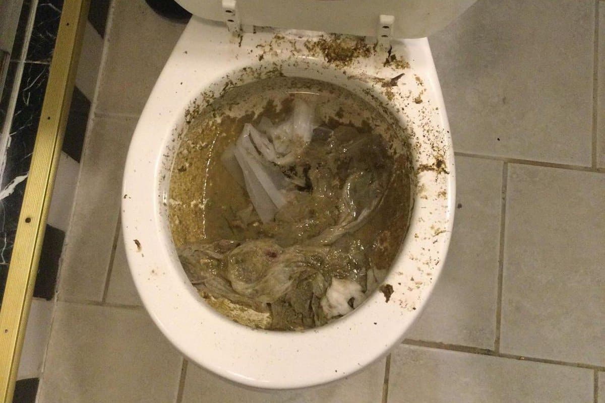 heavily clogged toilet