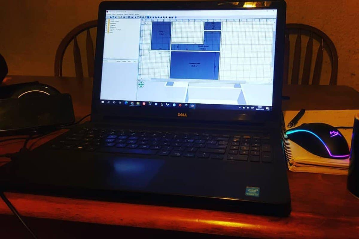 making blueprint on laptop